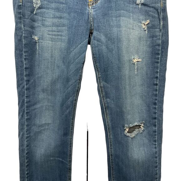 Just‎ Black Women's Distressed Straight Jeans Size 31 Blue Medium Wash Low Rise - Picture 5 of 14